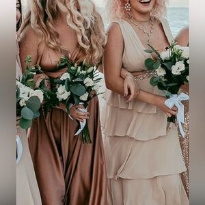 Elegant Gold Tone Halter Maxi Dress with slit and open back